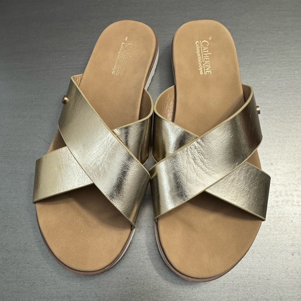 Catherine Malandrino Metallic Gold Slide Sandals